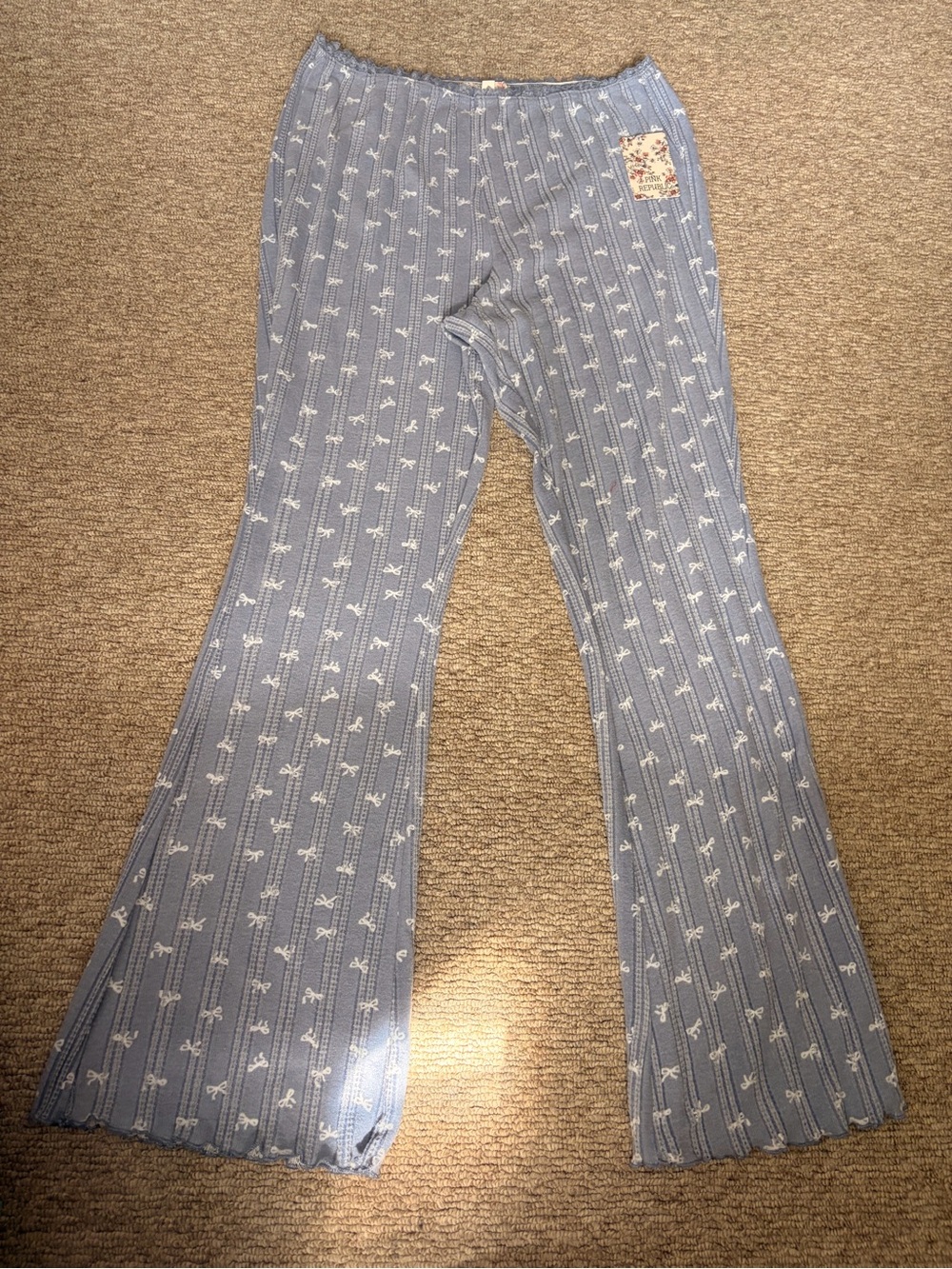 Pink Republic Light Blue Bow-Print Knit Pants